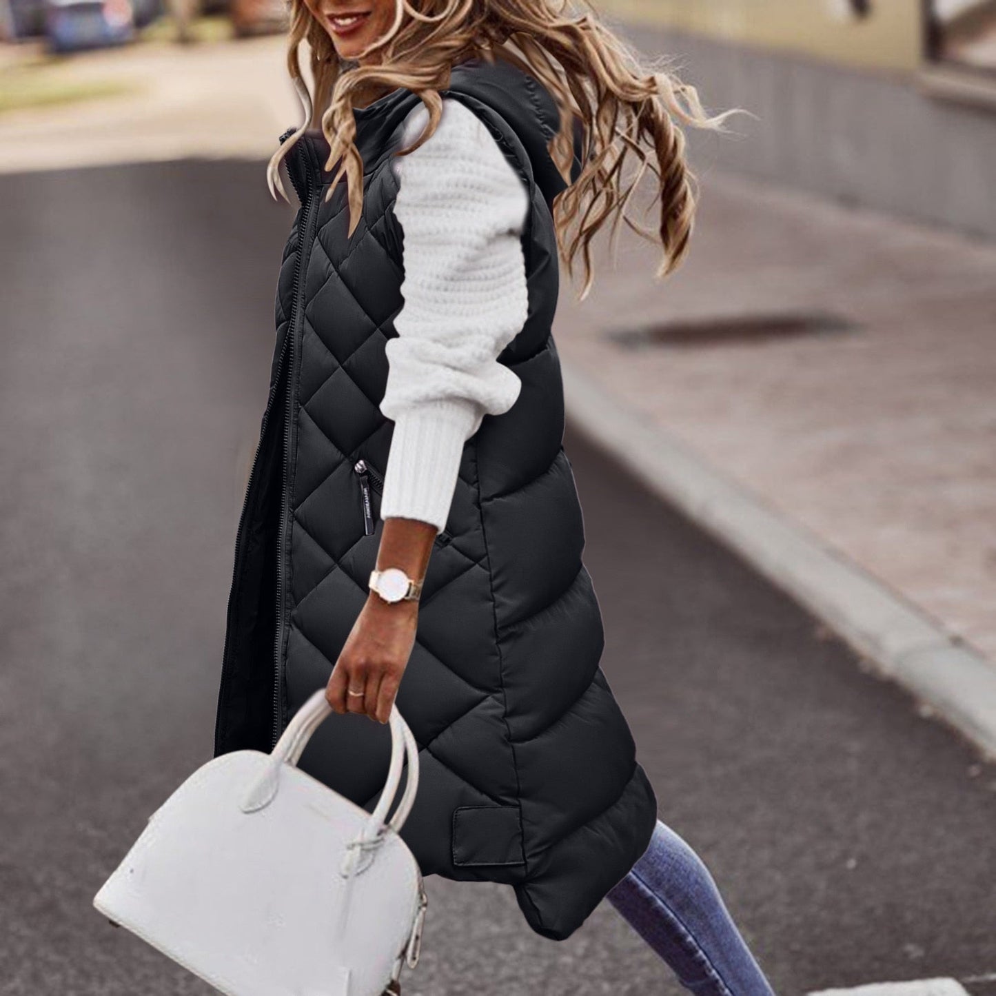 Gale | Women's Long Hooded Puffer Vest - Image 3