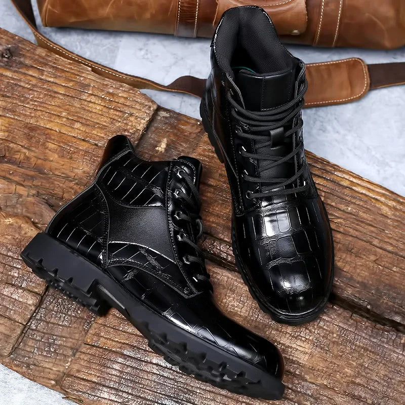 Jamison | Men's Combat Alligator Embossed Ankle Boots - Image 7