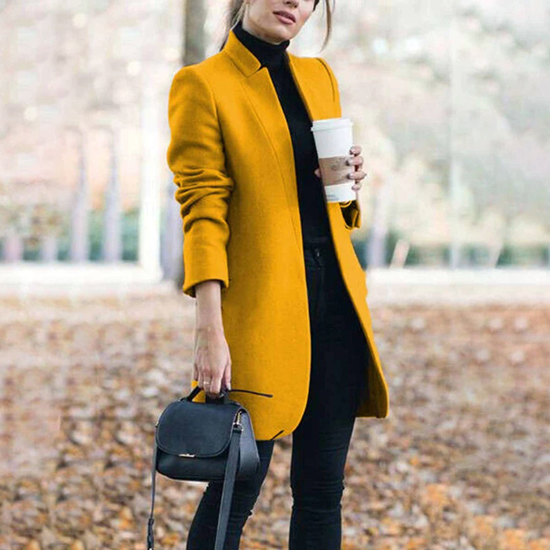 Leanne | Women's Long Collarless Coat - Image 8