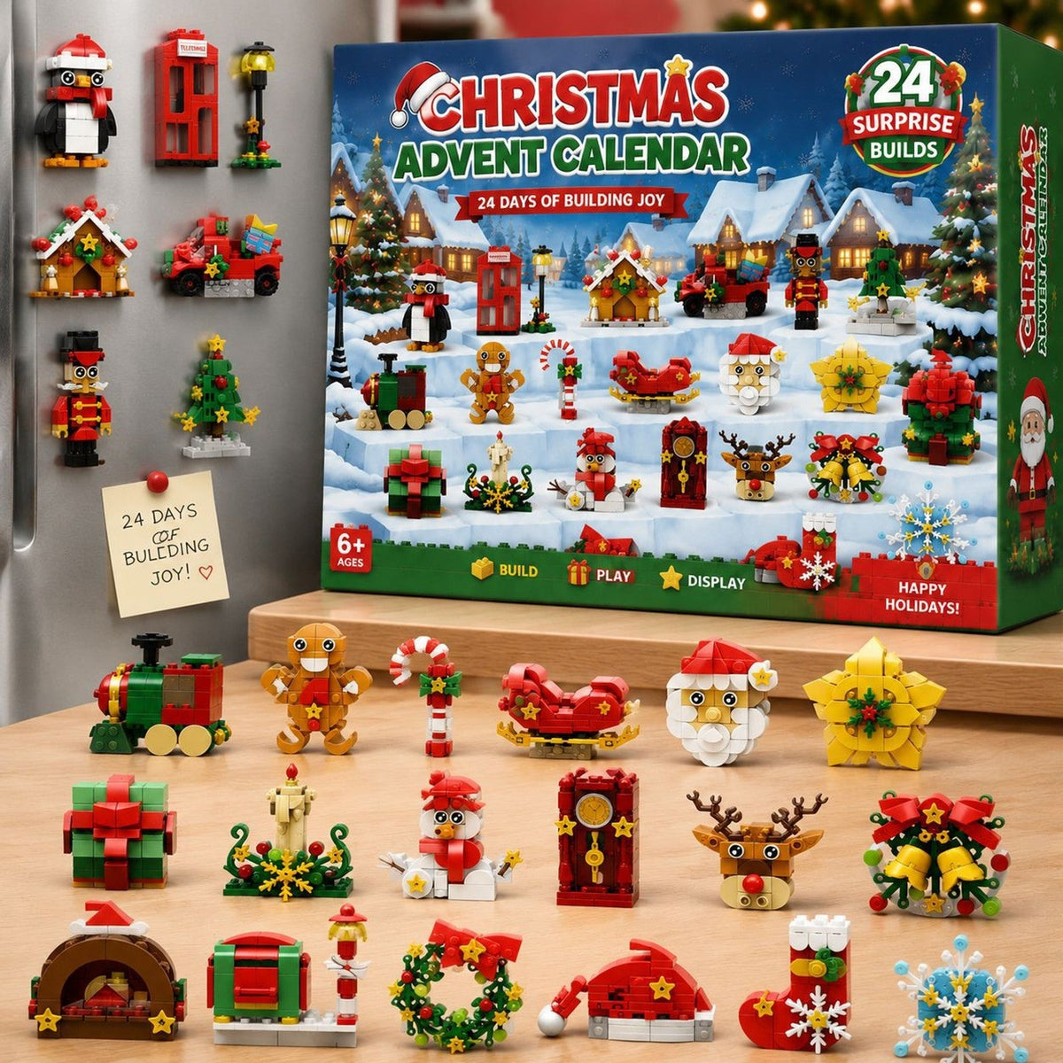 Christmas Fridge Magnet Advent Calendar, 24 Brick Builds for the Kitchen