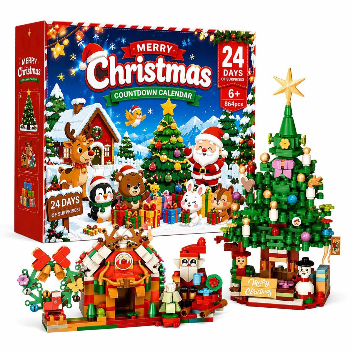Christmas Village Building Block Advent Calendar, 864-Piece Festive Scene
