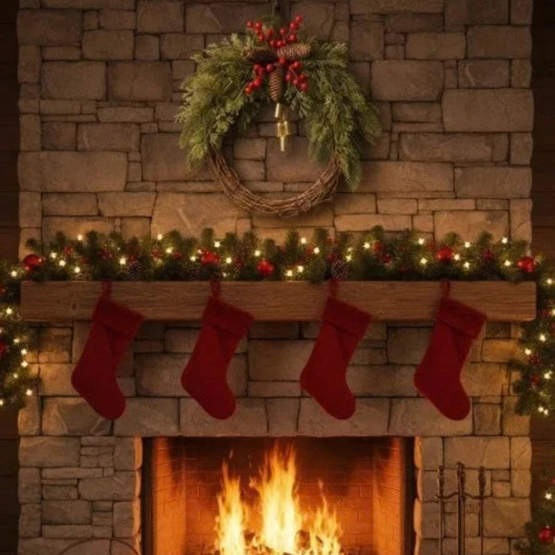 Christmas Wreath with Golden Bells, Pinecones and Artificial Evergreen on Grapevine Base