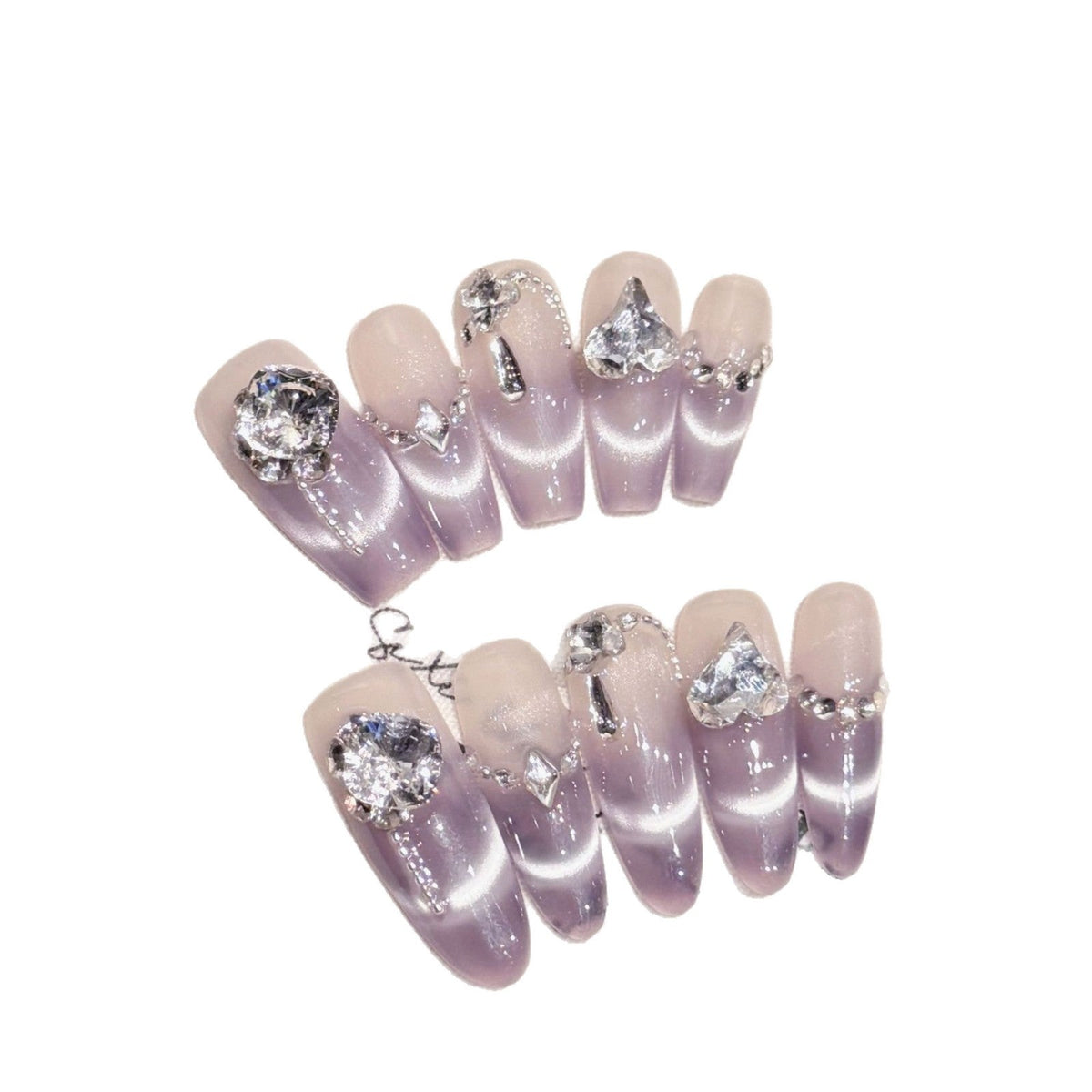 Decorative Press-On Nail Set with Gem Accents