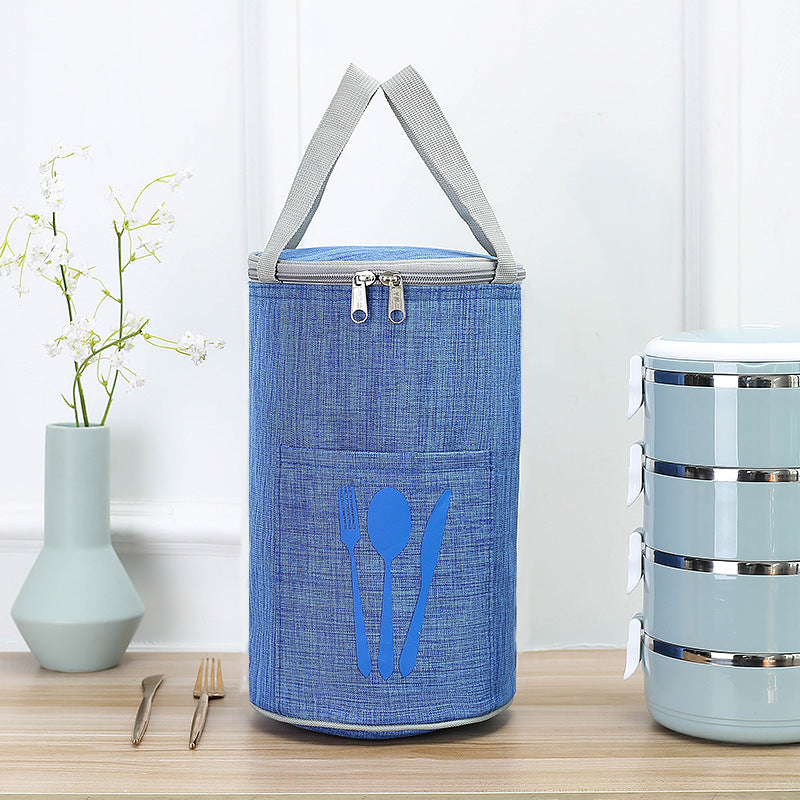 Insulated Cylindrical Lunch Cooler Bag with Cutlery Pocket