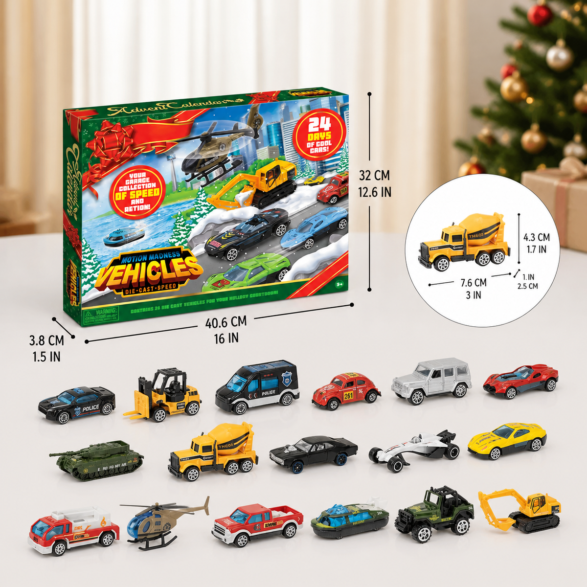 Kids' Car Advent Calendar – 24 Die-Cast Toy Cars for Christmas