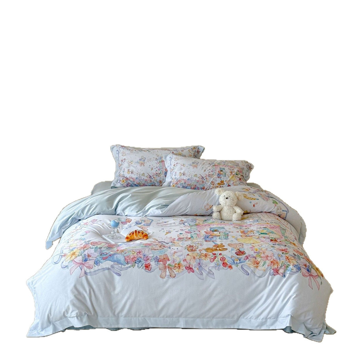 Kids' Soft Satin Bedding Set with Fairy Tale Teddy Bear Print