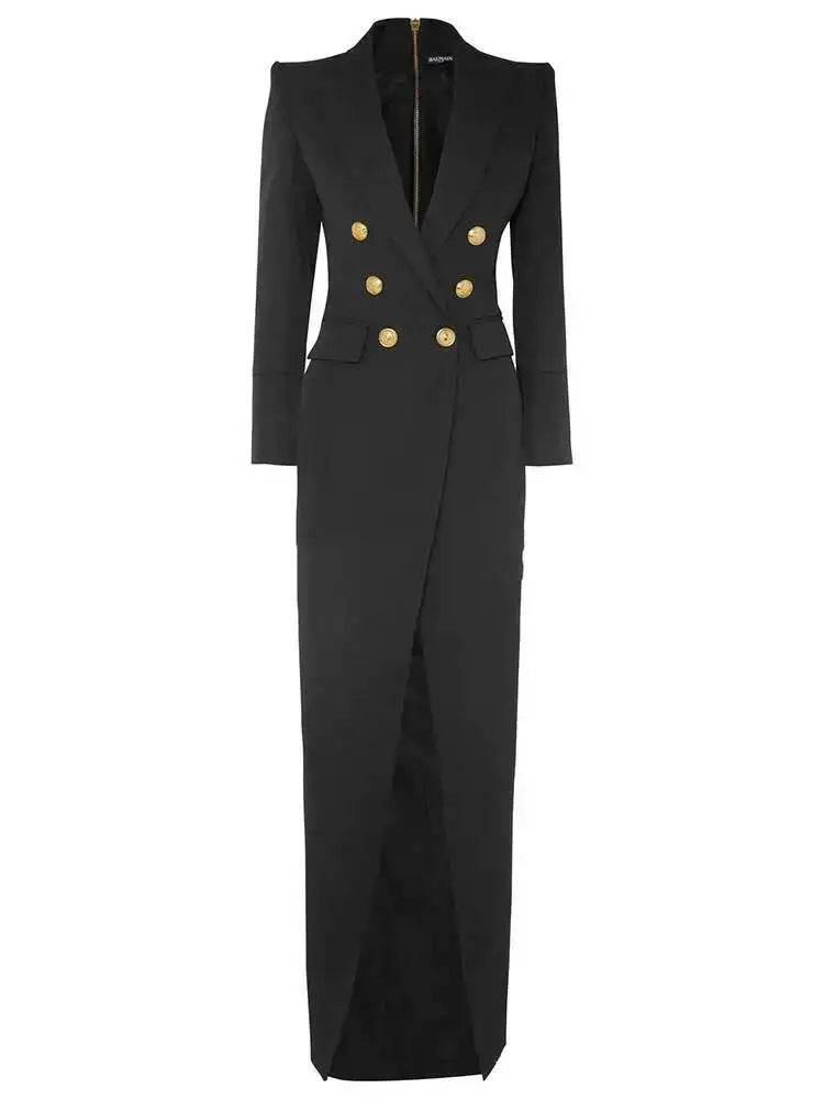Mckenzie | Women's V-Neck Blazer Maxi Dress - Image 4