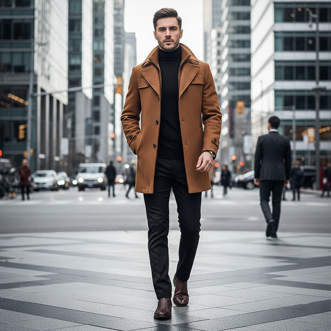 Men's Double-Breasted Coat, Windproof and Warm-Lined