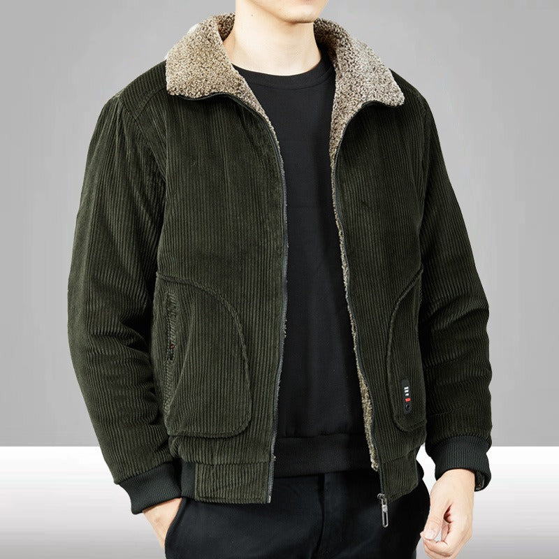 Men's Loose Fit Textured Sherpa-Lined Zip-Front Casual Bomber Jacket