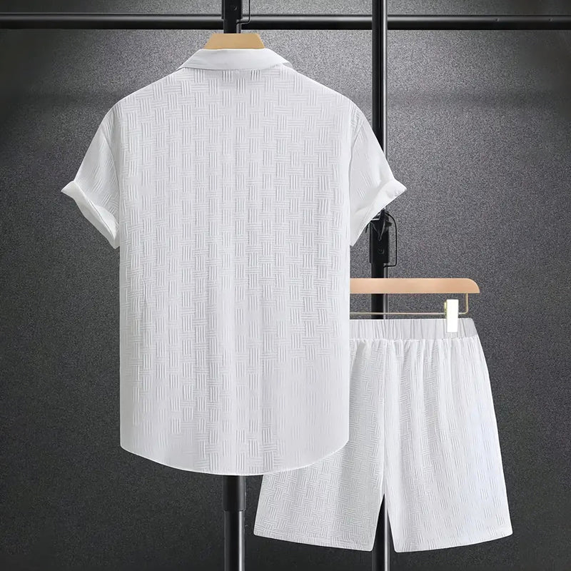 Men's Short-Sleeve Collared Button-Down Shirt and Shorts Set