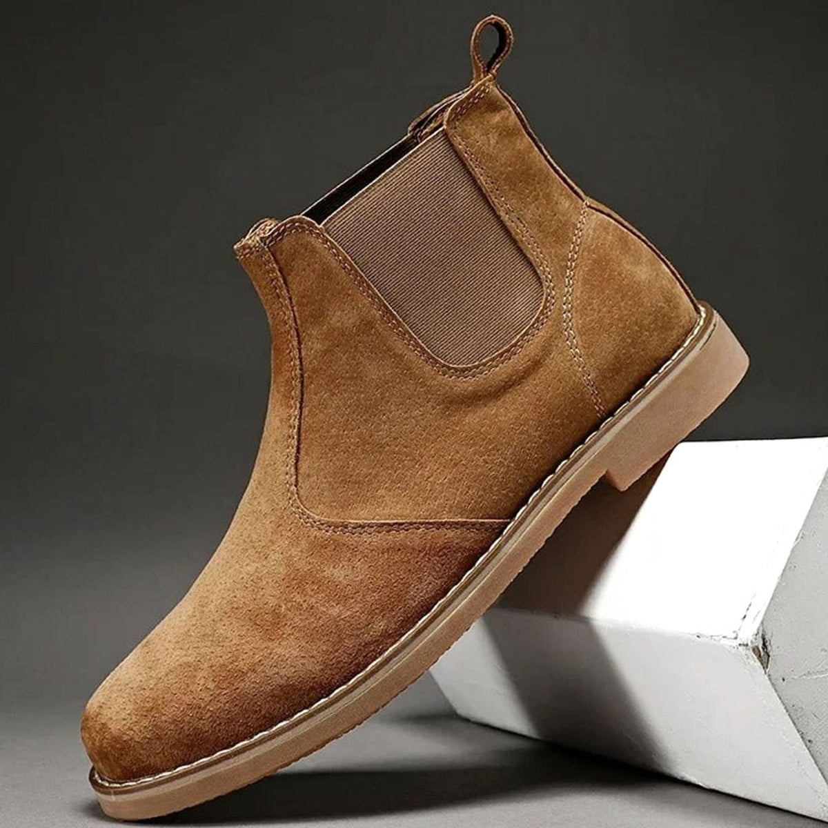 Men's Slip-On Leather Chelsea Boots with Rubber Sole