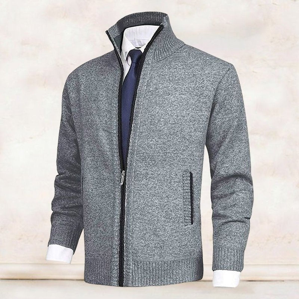 Men's Zip-Up Fleece-Lined Knit Cardigan Sweater