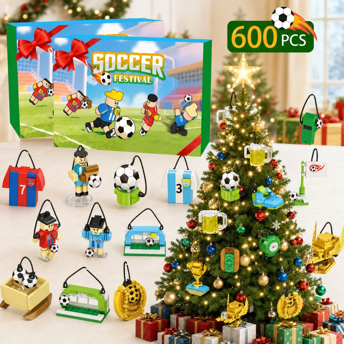 Football Advent Calendar, 600-Piece Brick Builds to Hang on the Tree