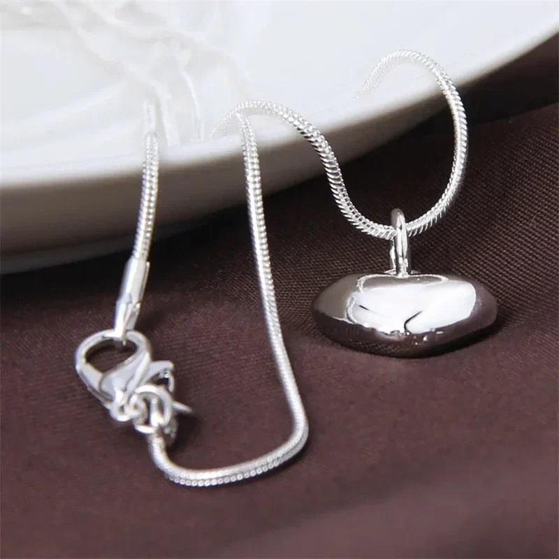 Women's 925 Sterling Silver Small Solid Heart Pendant Necklace with 16–30 Inch Snake Chain