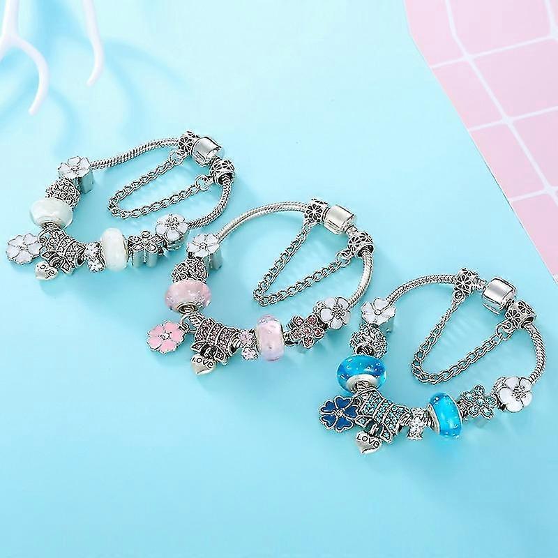 Women's Elegant Floral Charm Bracelet in 925 Sterling Silver - Nature-Inspired Design