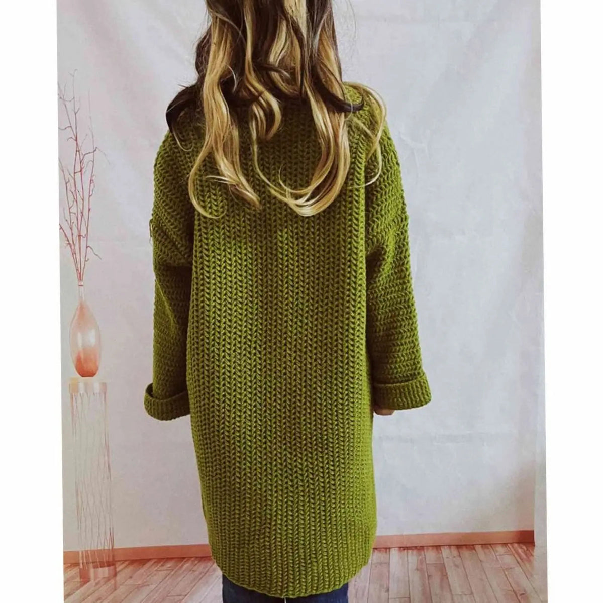 Women's Oversized Chunky-Knit Long Open-Front Cardigan with Pockets