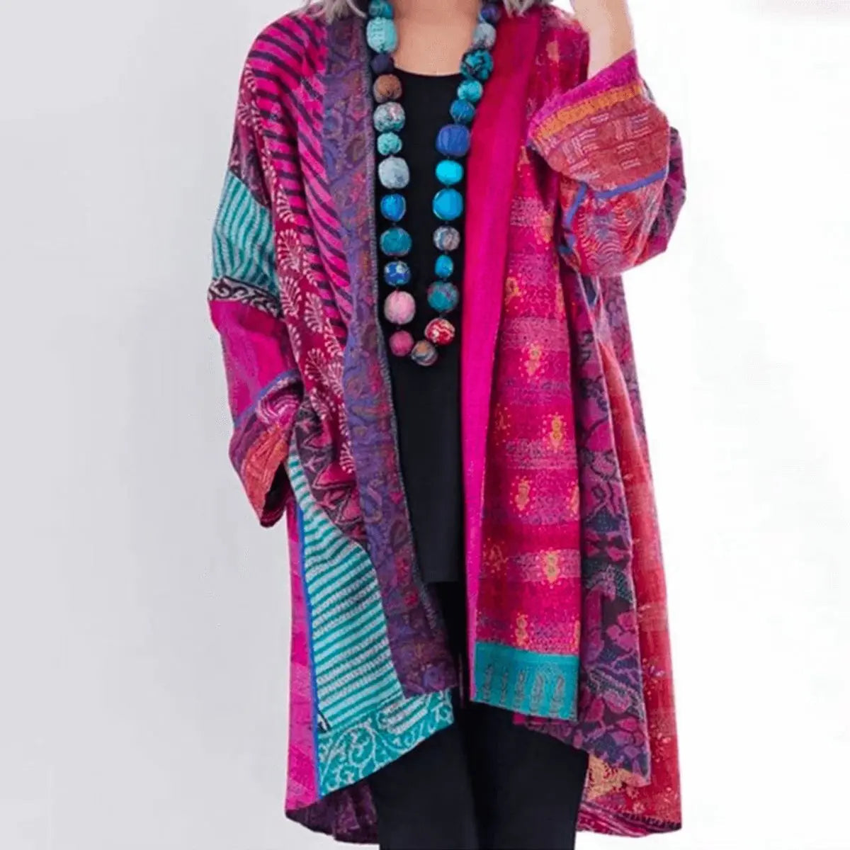 Women's Patchwork Open-Front Longline Cardigan