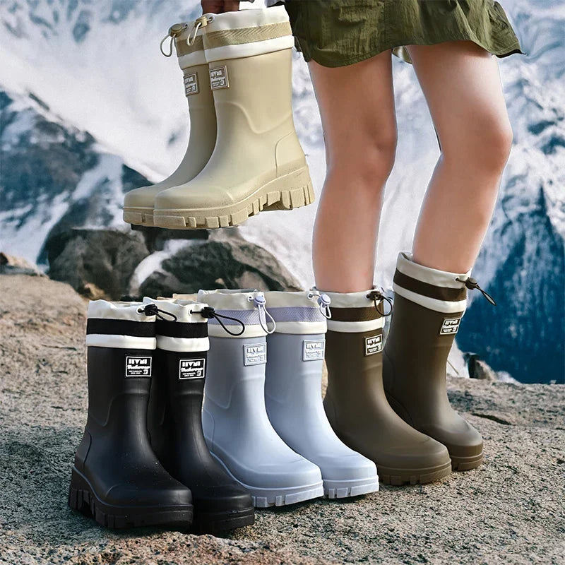 Women's Retro Style Waterproof Rain Boots with Non-Slip Sole