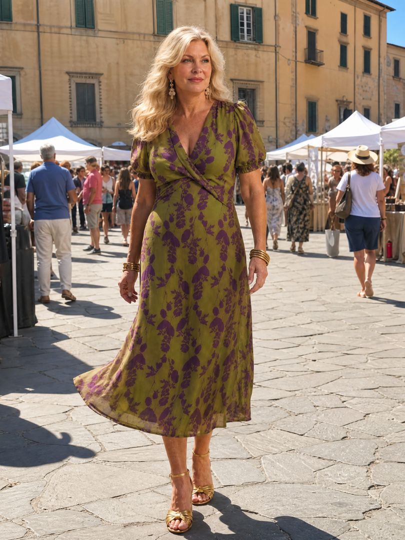Women's V-Neck Wrap Midi Dress