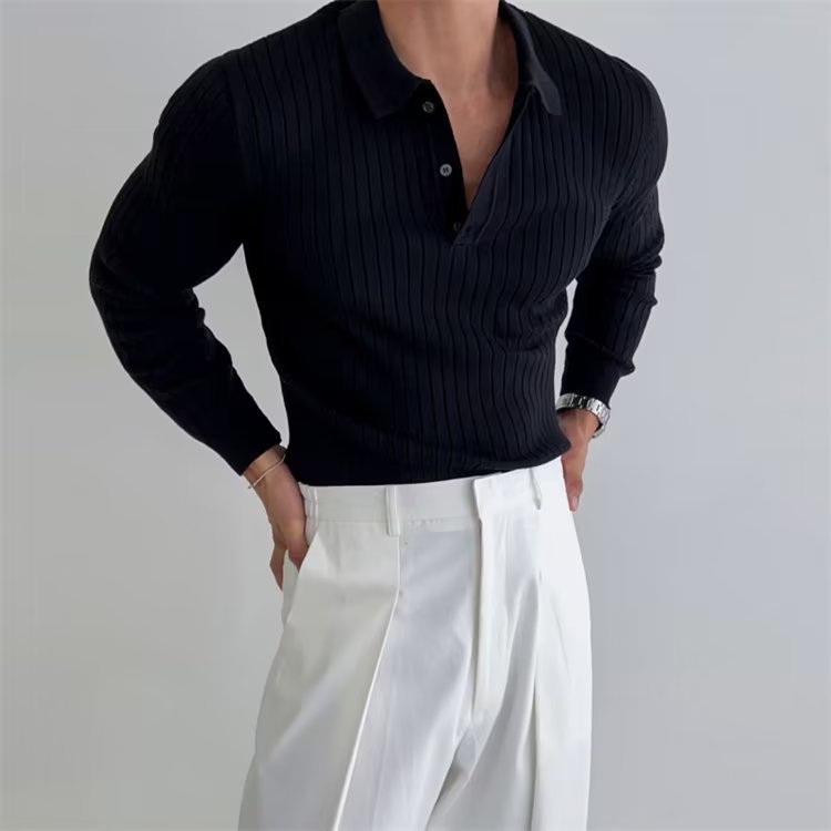 Douglas | Men's Slim Fit Long Sleeve Polo Shirt - Image 2
