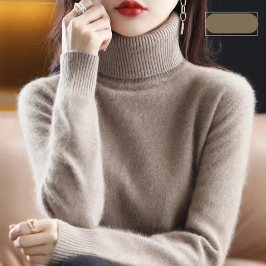 100% Pure Cashmere High-Neck Sweater for Autumn and Winter