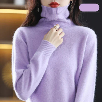 100% Pure Cashmere High-Neck Sweater for Autumn and Winter