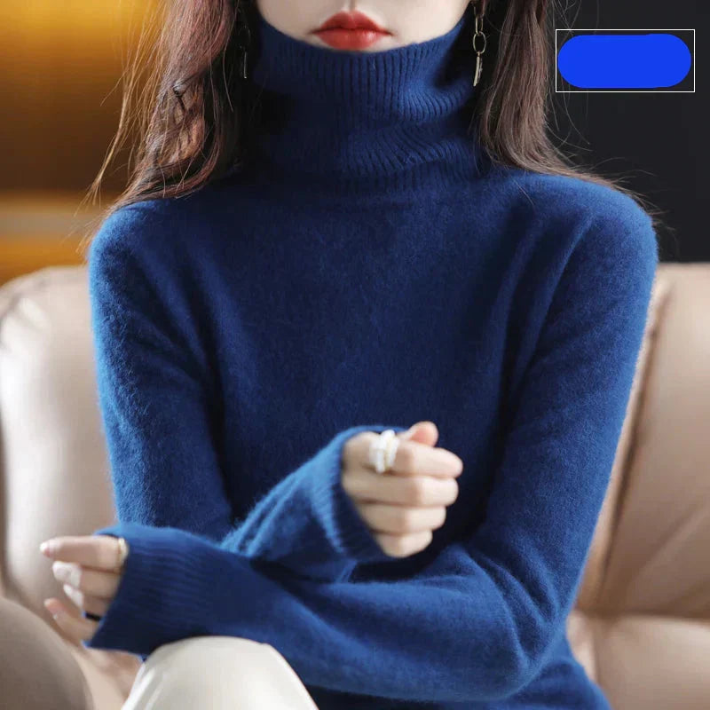 100% Pure Cashmere High-Neck Sweater for Autumn and Winter