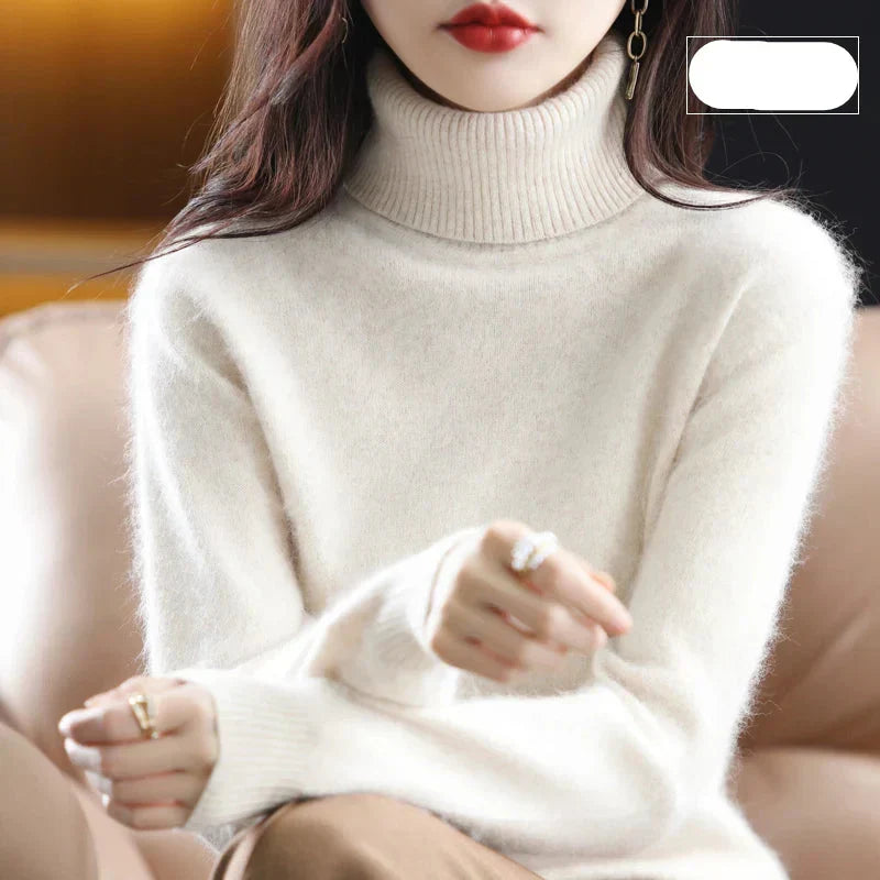 100% Pure Cashmere High-Neck Sweater for Autumn and Winter