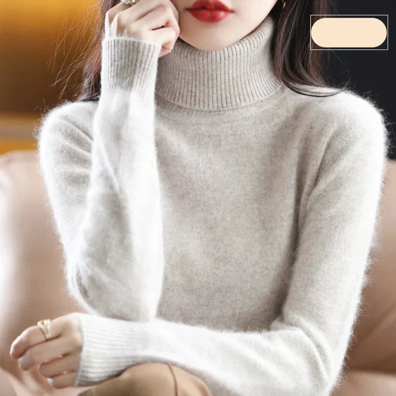 100% Pure Cashmere High-Neck Sweater for Autumn and Winter