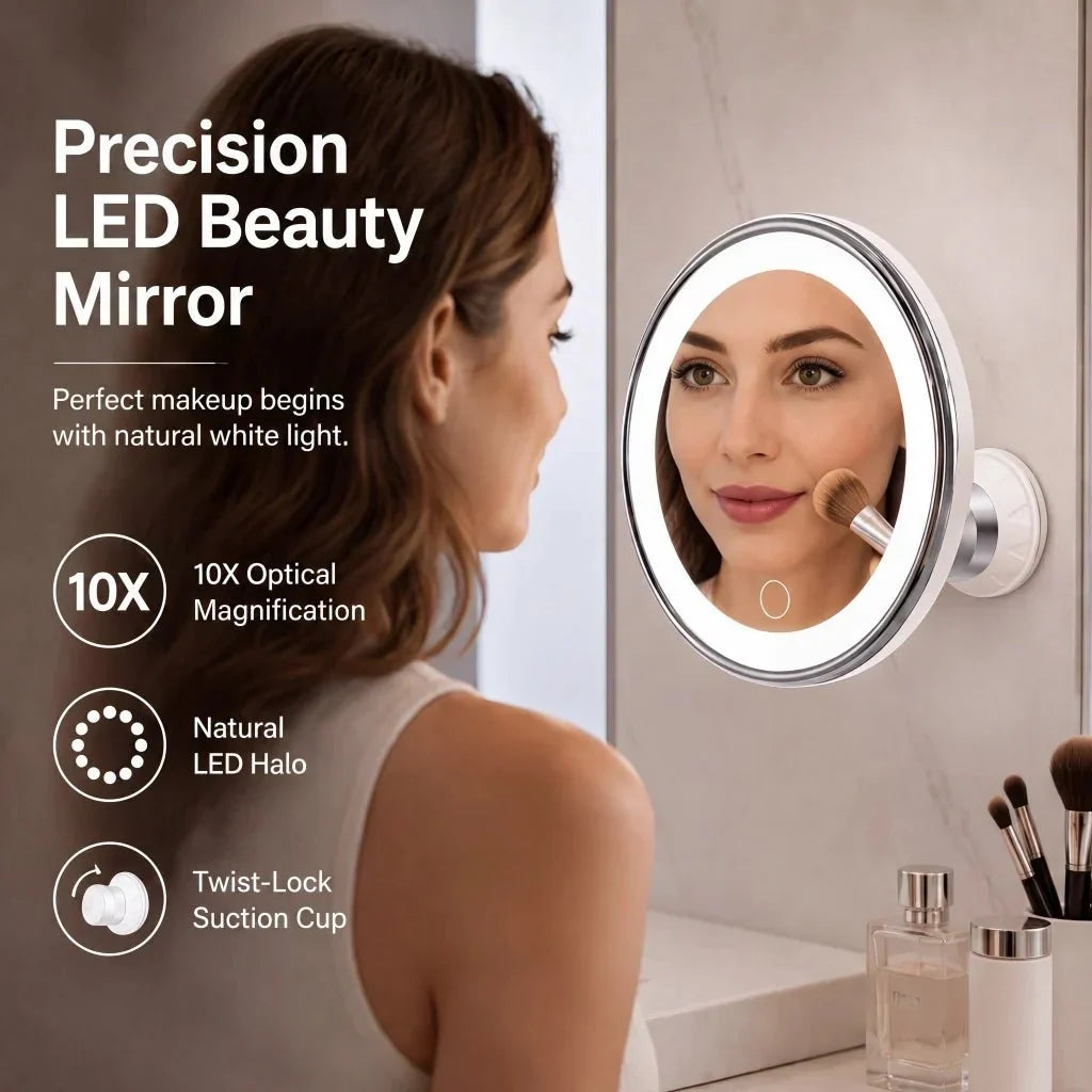 10X Magnifying LED Light Makeup Mirror with Suction Cup and 360° Rotation