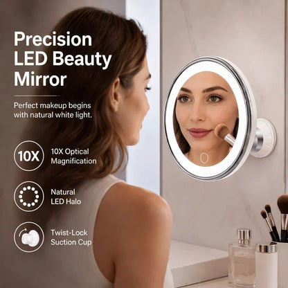 10X Magnifying LED Light Makeup Mirror with Suction Cup and 360° Rotation