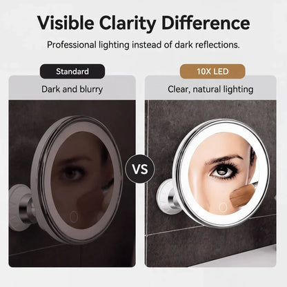 10X Magnifying LED Light Makeup Mirror with Suction Cup and 360° Rotation