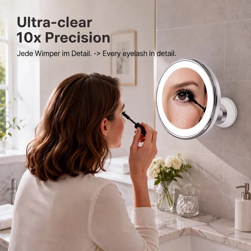 10X Magnifying LED Light Makeup Mirror with Suction Cup and 360° Rotation