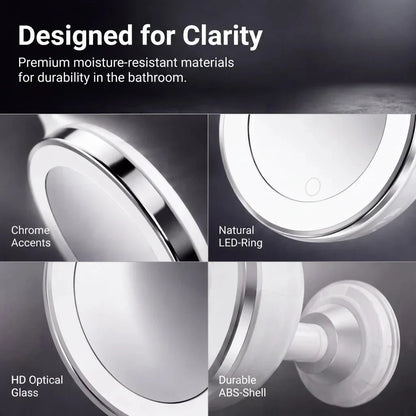 10X Magnifying LED Light Makeup Mirror with Suction Cup and 360° Rotation