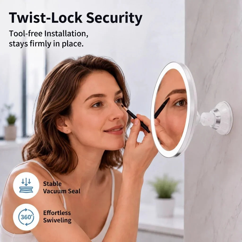 10X Magnifying LED Light Makeup Mirror with Suction Cup and 360° Rotation