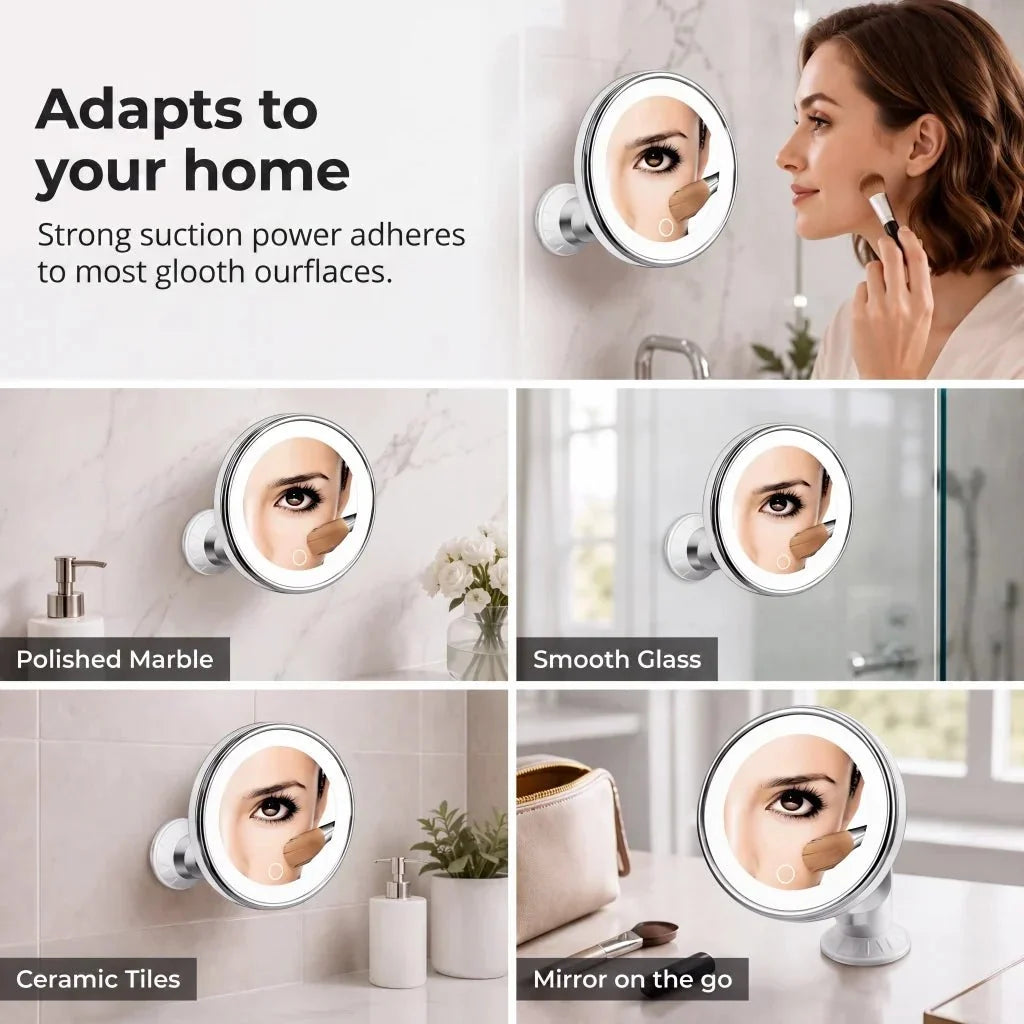 10X Magnifying LED Light Makeup Mirror with Suction Cup and 360° Rotation