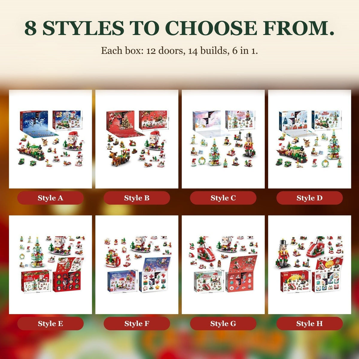 12-Day Christmas Brick Advent Calendar, 14 Builds, 6 in 1, 8 Designs