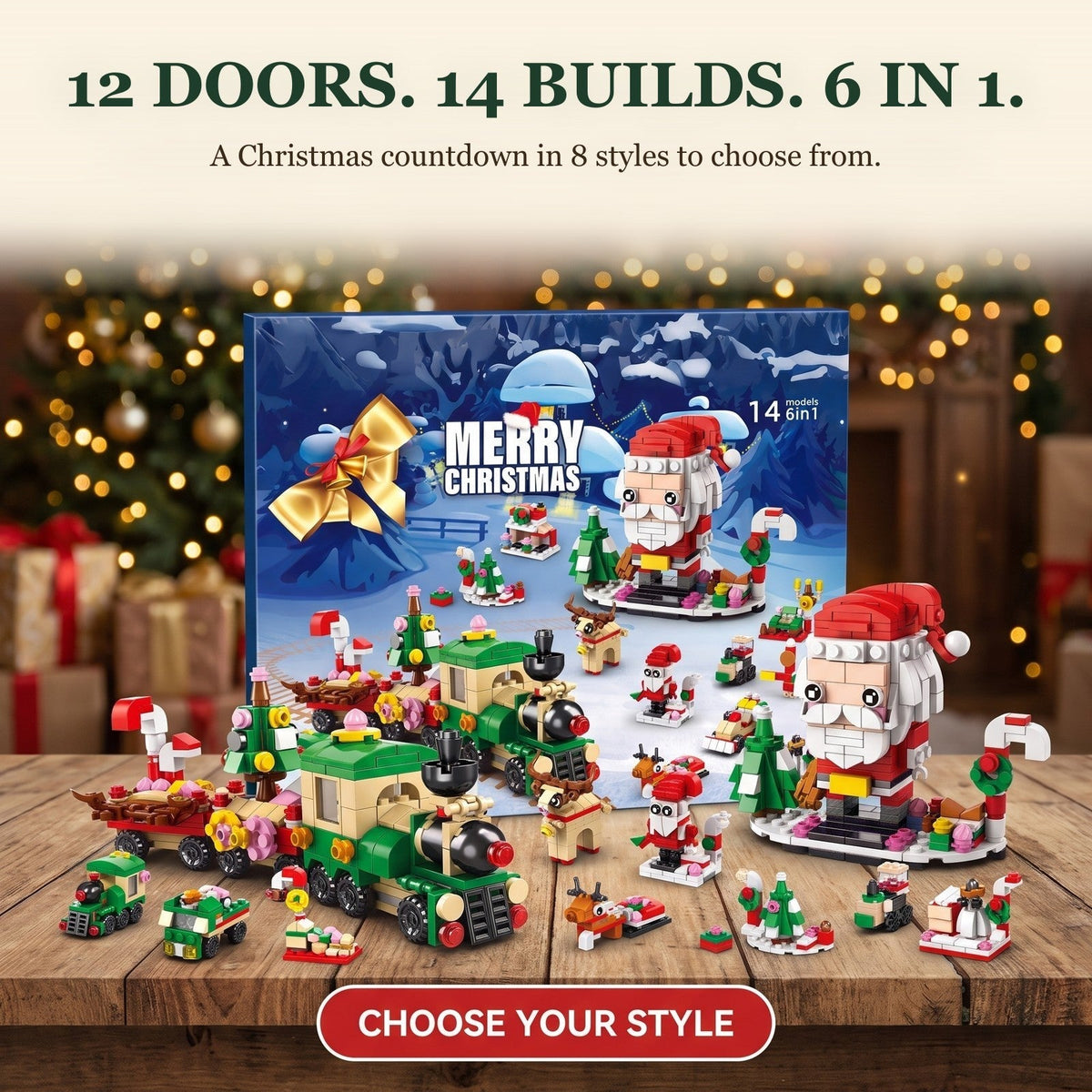 12-Day Christmas Brick Advent Calendar, 14 Builds, 6 in 1, 8 Designs