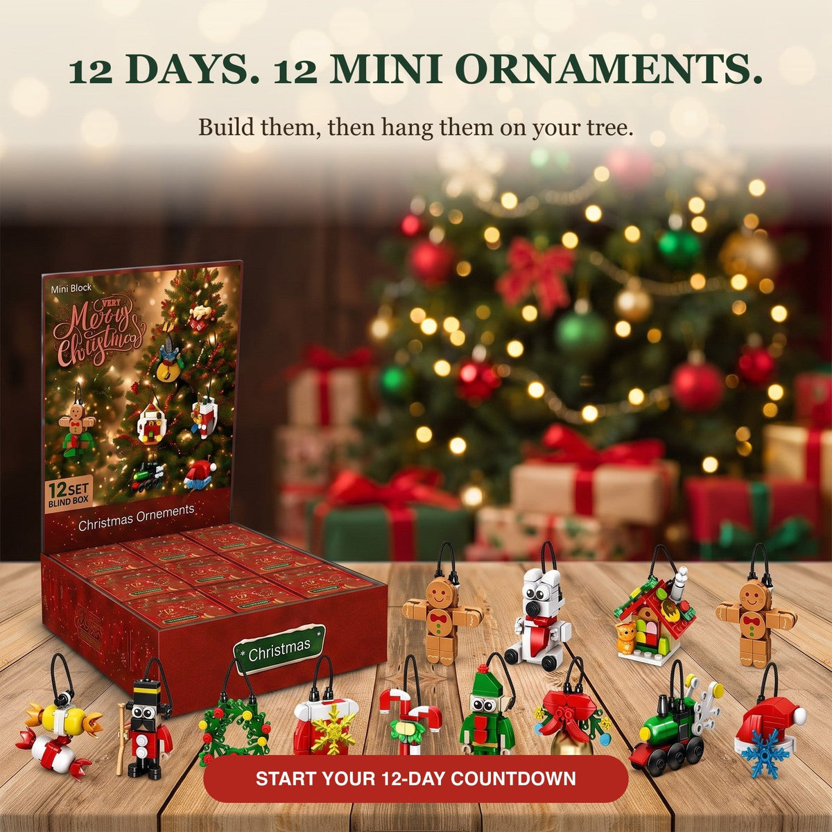 12-Day Christmas Mini Brick Ornament Countdown, Blind Box Set