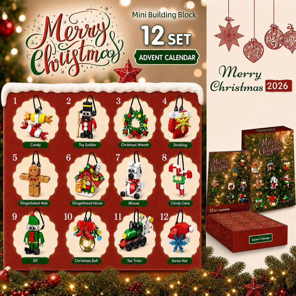 12-Day Christmas Mini Brick Ornament Countdown, Blind Box Set