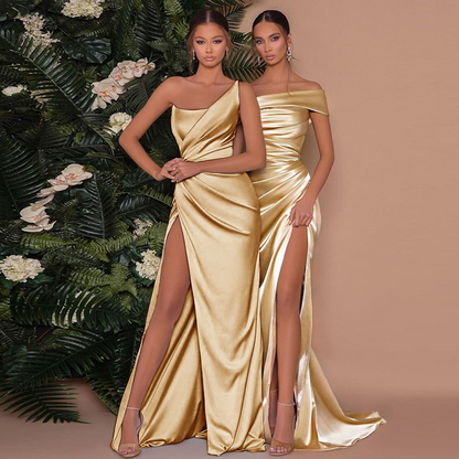 Doris | Elegant One-Shoulder Maxi Dress with Corset & High Slit for Special Occasions - Image 2