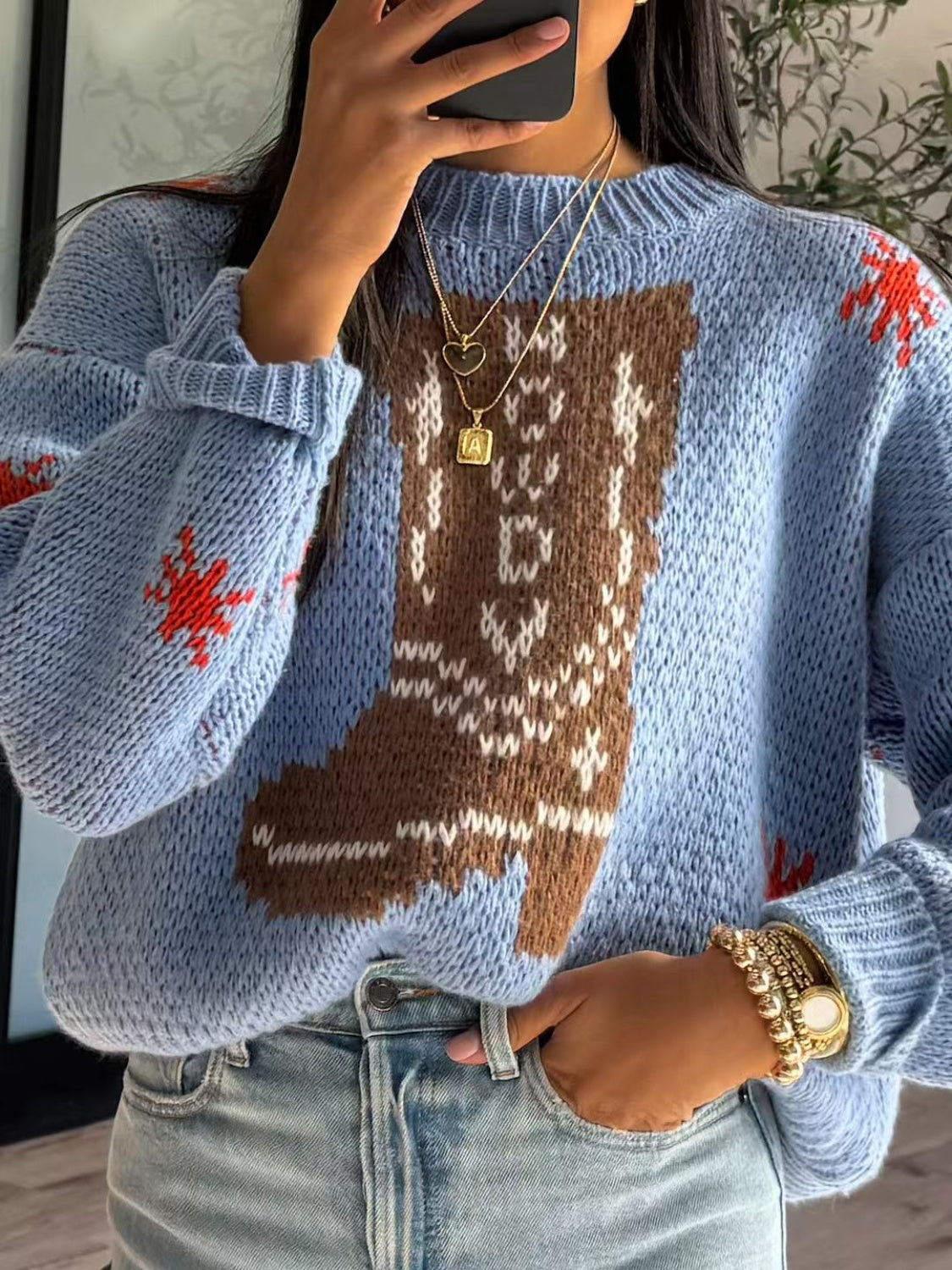 Linda | Women's Oversized Crew Neck Graphic Sweater - Image 4