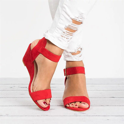Rochelle | Women's Casual Wedge Sandals - Faux Leather - Open Toe - Ankle Strap - Image 2