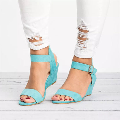Rochelle | Women's Casual Wedge Sandals - Faux Leather - Open Toe - Ankle Strap - Image 4