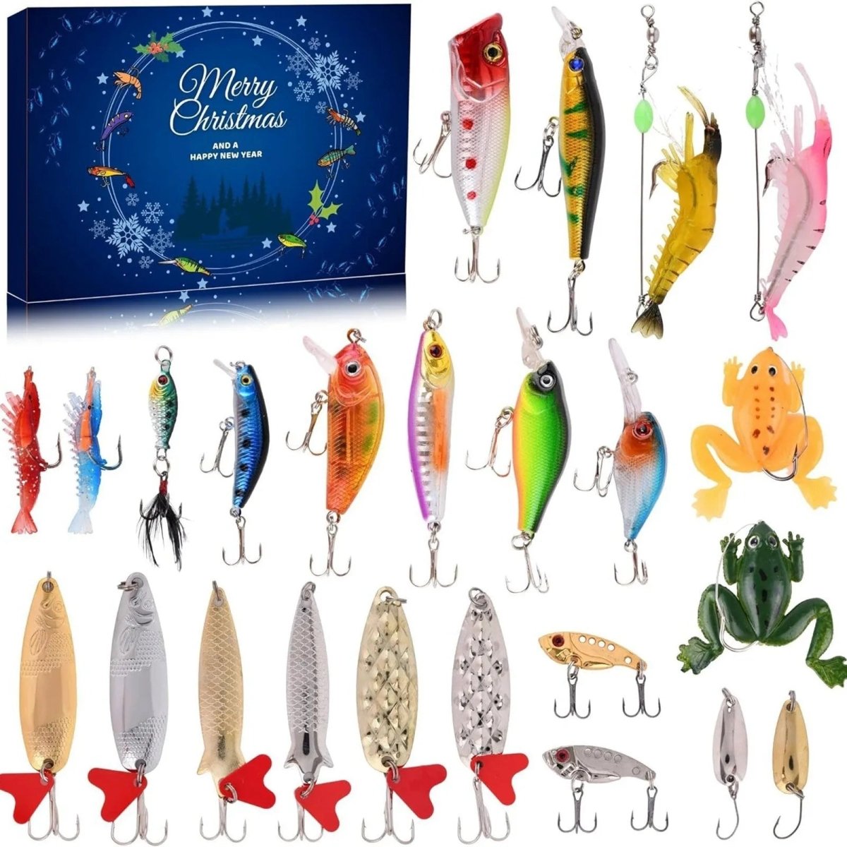 24-Day Fishing Advent Calendar with Baits and Tools
