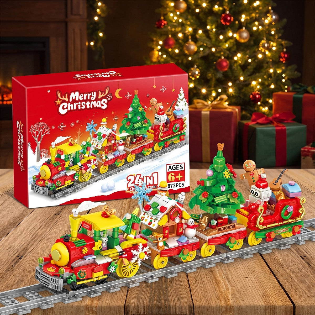 24-in-1 Christmas Train Advent Calendar, 872-Piece Brick Set