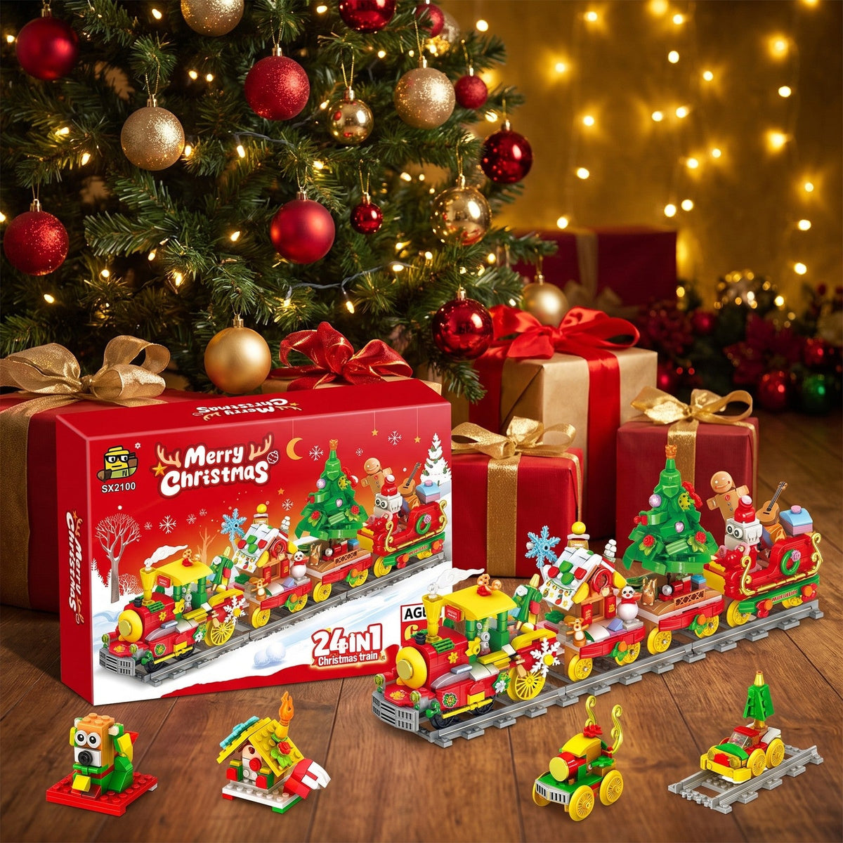 24-in-1 Christmas Train Advent Calendar, 872-Piece Brick Set