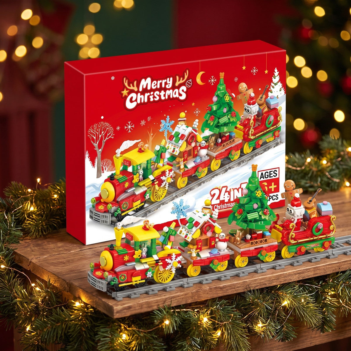24-in-1 Christmas Train Advent Calendar, 872-Piece Brick Set