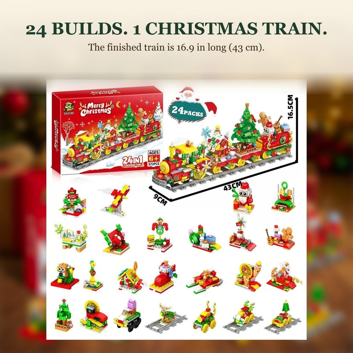 24-in-1 Christmas Train Advent Calendar, 872-Piece Brick Set