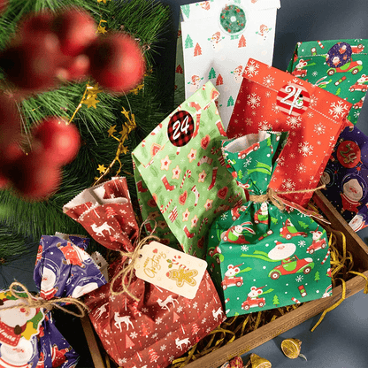 24-Pack Multicolour Christmas Gift Bags with Festive Designs